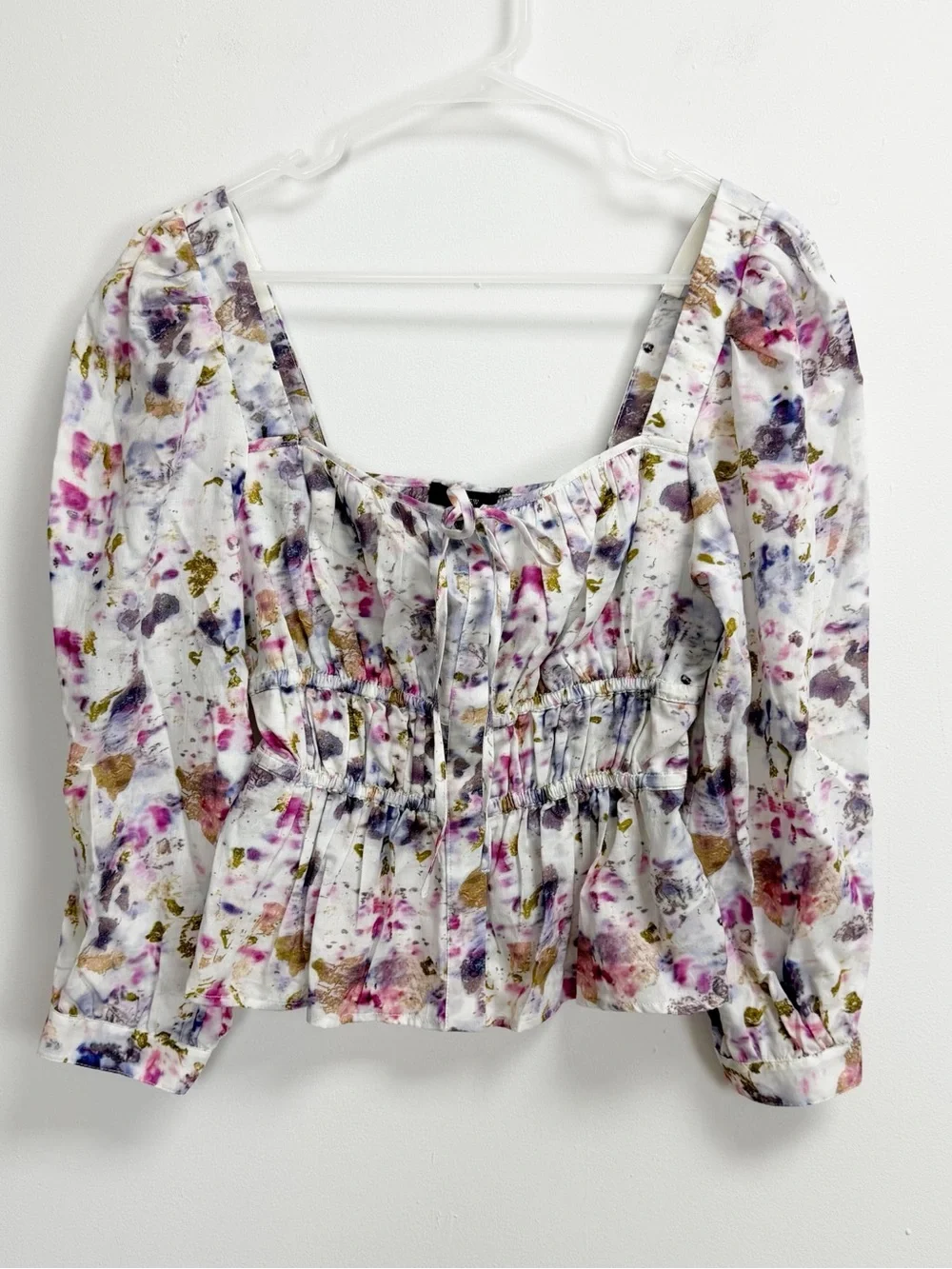 J Crew Shirt Womens 4 Flora Obscura Cinched-Waist Top Kaleidoscope Floral Blouse